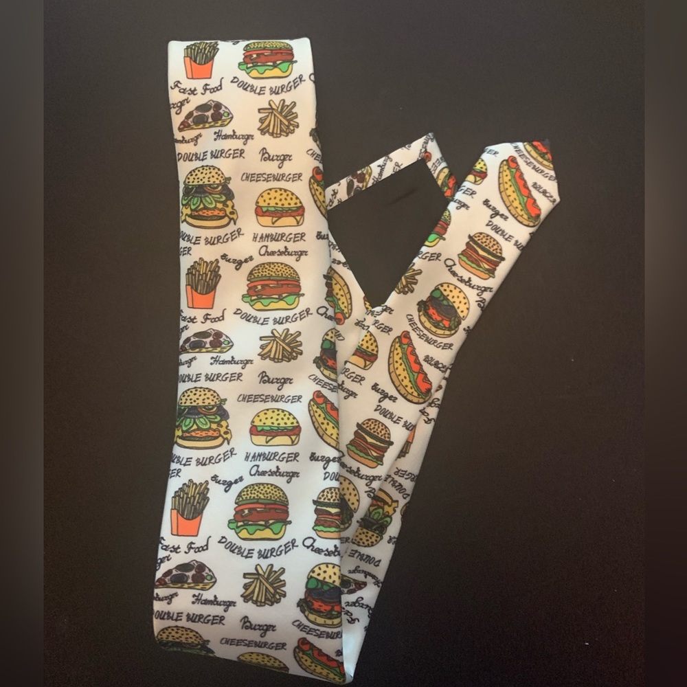 My fast food double burger- fries- pizza- tie